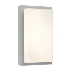Aplique de exterior 059, acero inoxidable, cristal opalino, 29 cm, IP44, E27