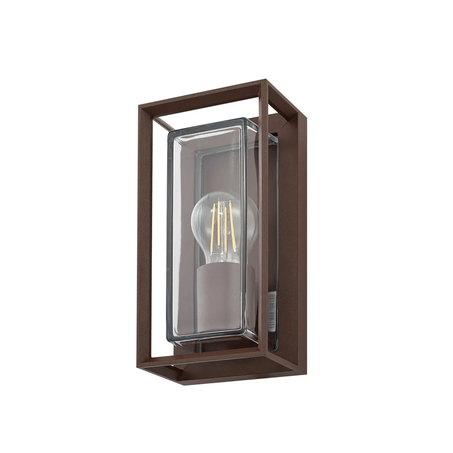 Aplique de exterior Arcchio Ismera, color óxido, IP65, cristal, E27