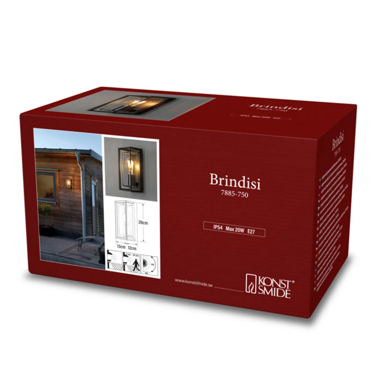 Aplique de exterior Brindisi, detector de movimiento, negro, IP54