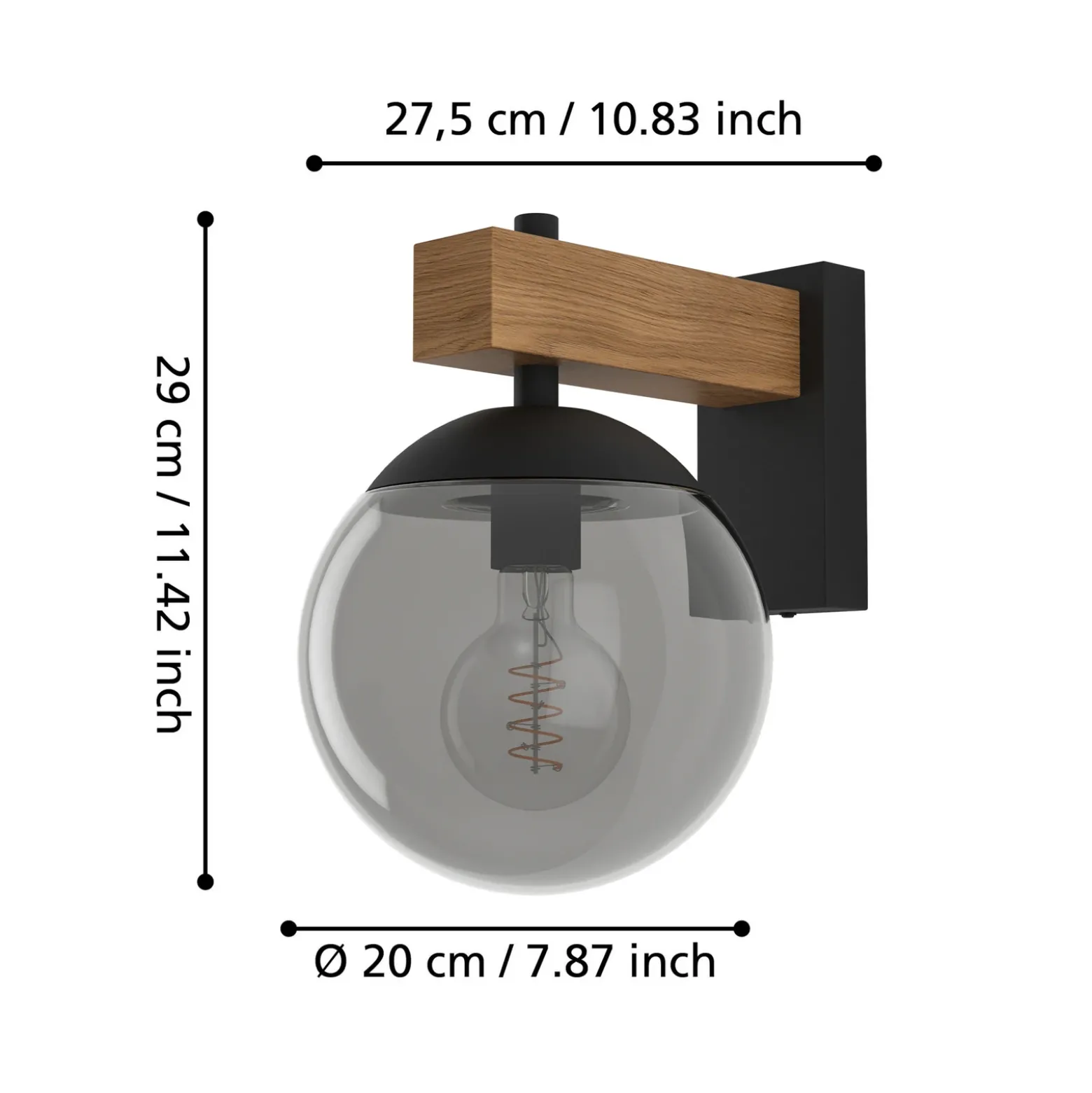 Aplique de exterior Bufalata, negro/madera/gris humo