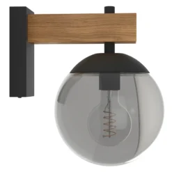 Aplique de exterior Bufalata, negro/madera/gris humo