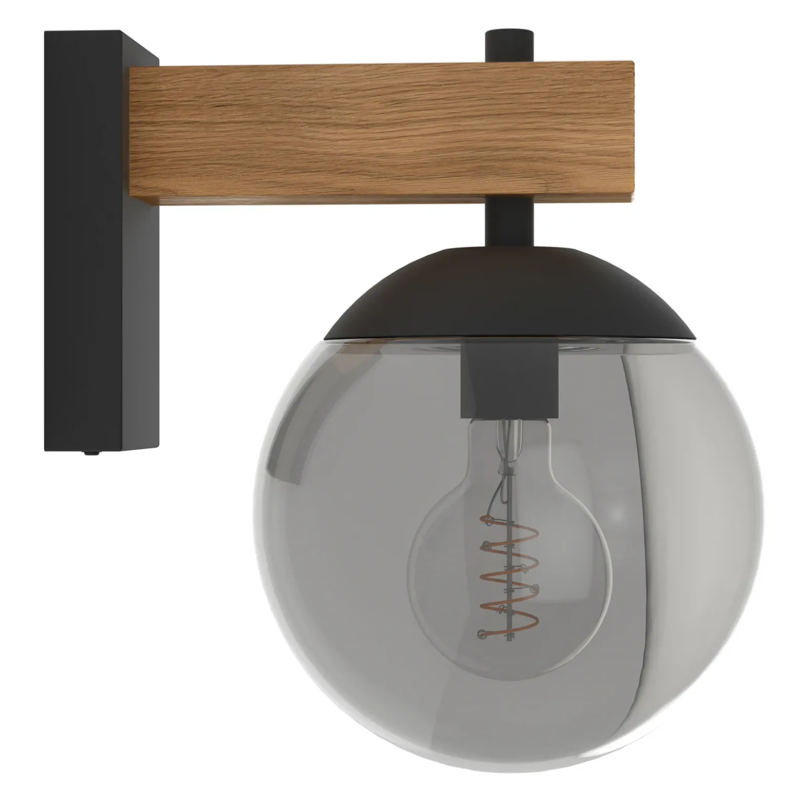 Aplique de exterior Bufalata, negro/madera/gris humo