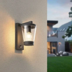Aplique de exterior con sensor CAVADO, antracita, altura 28 cm, IP44
