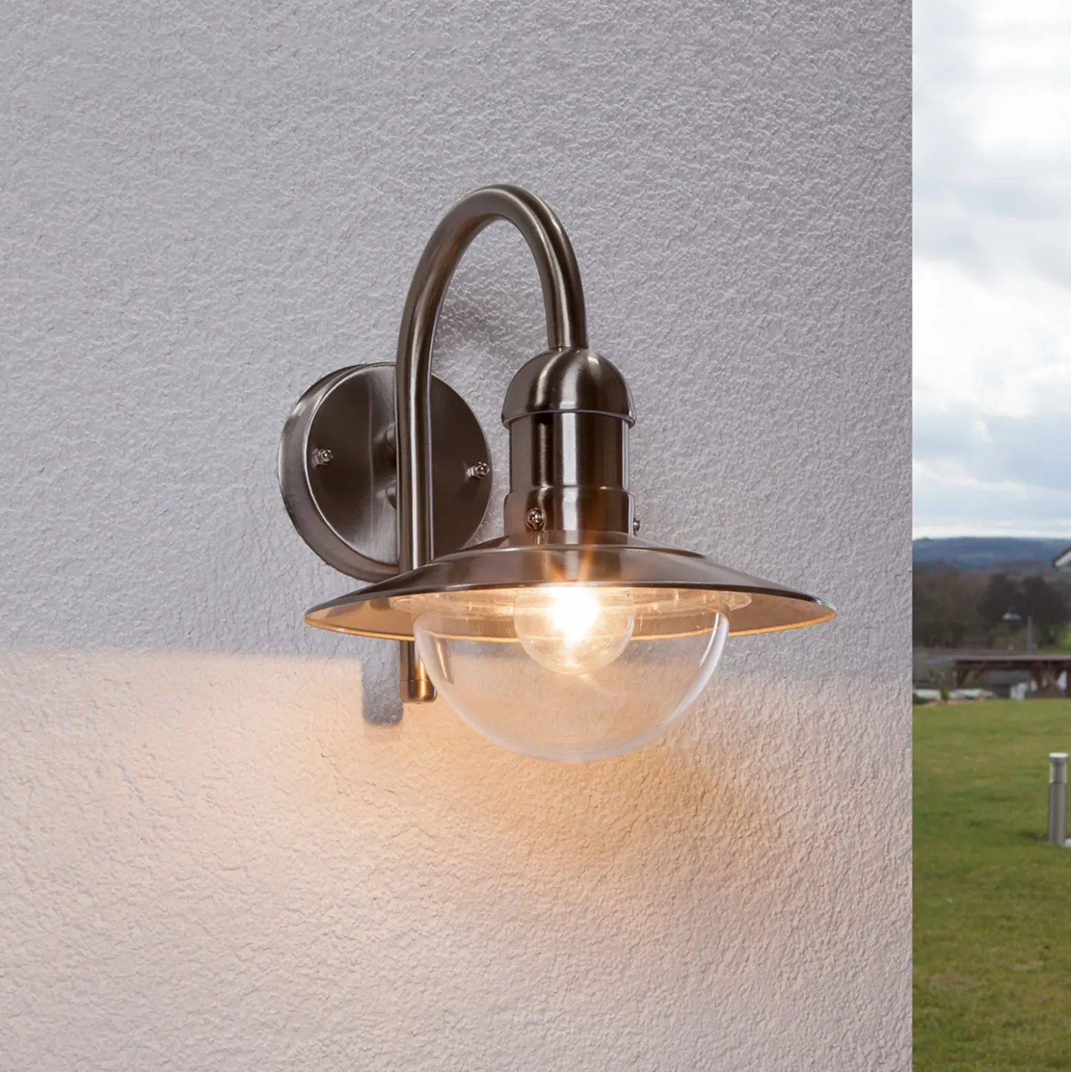 Aplique de exterior Damion de Lindby, 30 cm, acero inoxidable, E27, IP44