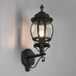 Aplique de exterior Elvo, portalámpara superior, negro mate