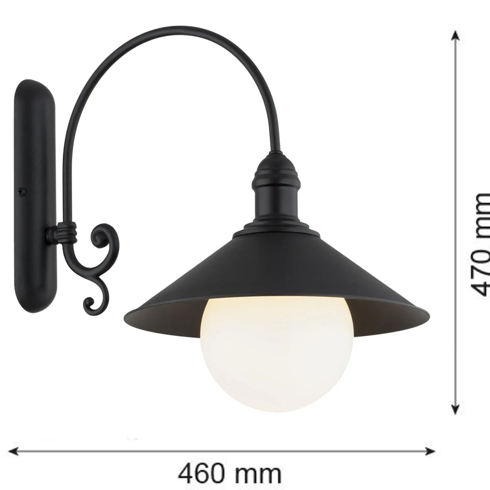 Aplique de exterior Enduro, negro, acero, vidrio, IP44, E27