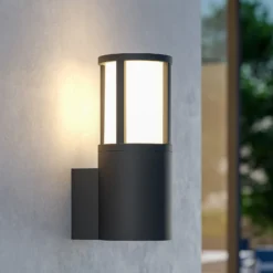 Aplique de exterior Facado II, gris/ópalo, Ø 11 cm, IP65, metal