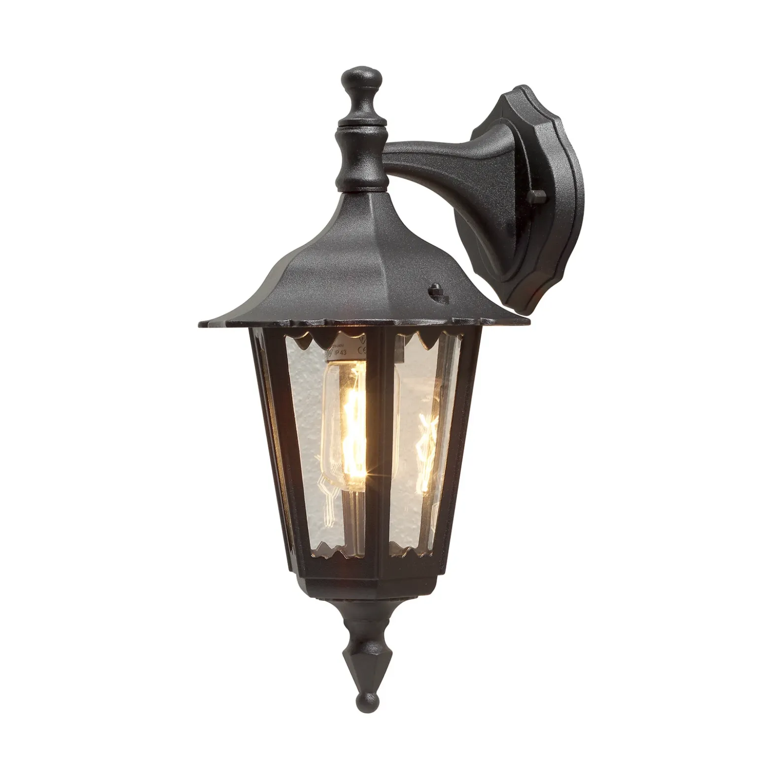Aplique de exterior Firenze, negro, portalámpara inferior, 36 cm