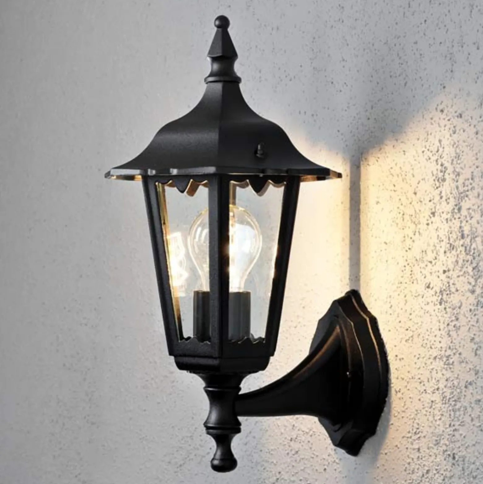 Aplique de exterior Firenze, negro, portalámpara superior, 36 cm