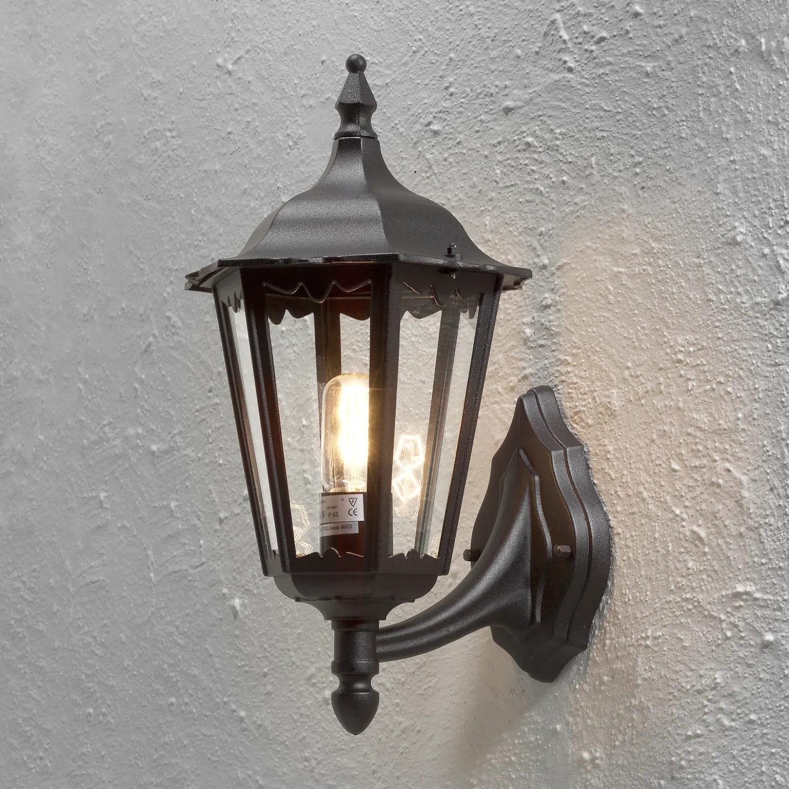 Aplique de exterior Firenze, negro, portalámpara superior, 48 cm