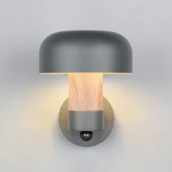 Aplique de exterior Fraser Sensor, gris/aspecto madera, aluminio IP54 E27