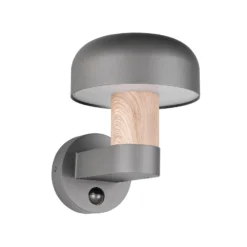 Aplique de exterior Fraser Sensor, gris/aspecto madera, aluminio IP54 E27