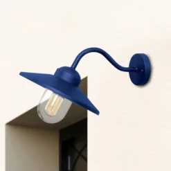 Aplique de exterior Klampenborg, azul, farol, acero inoxidable