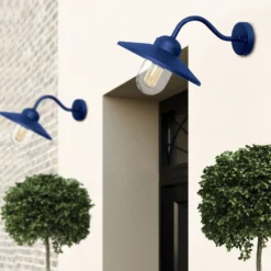 Aplique de exterior Klampenborg, azul, farol, acero inoxidable