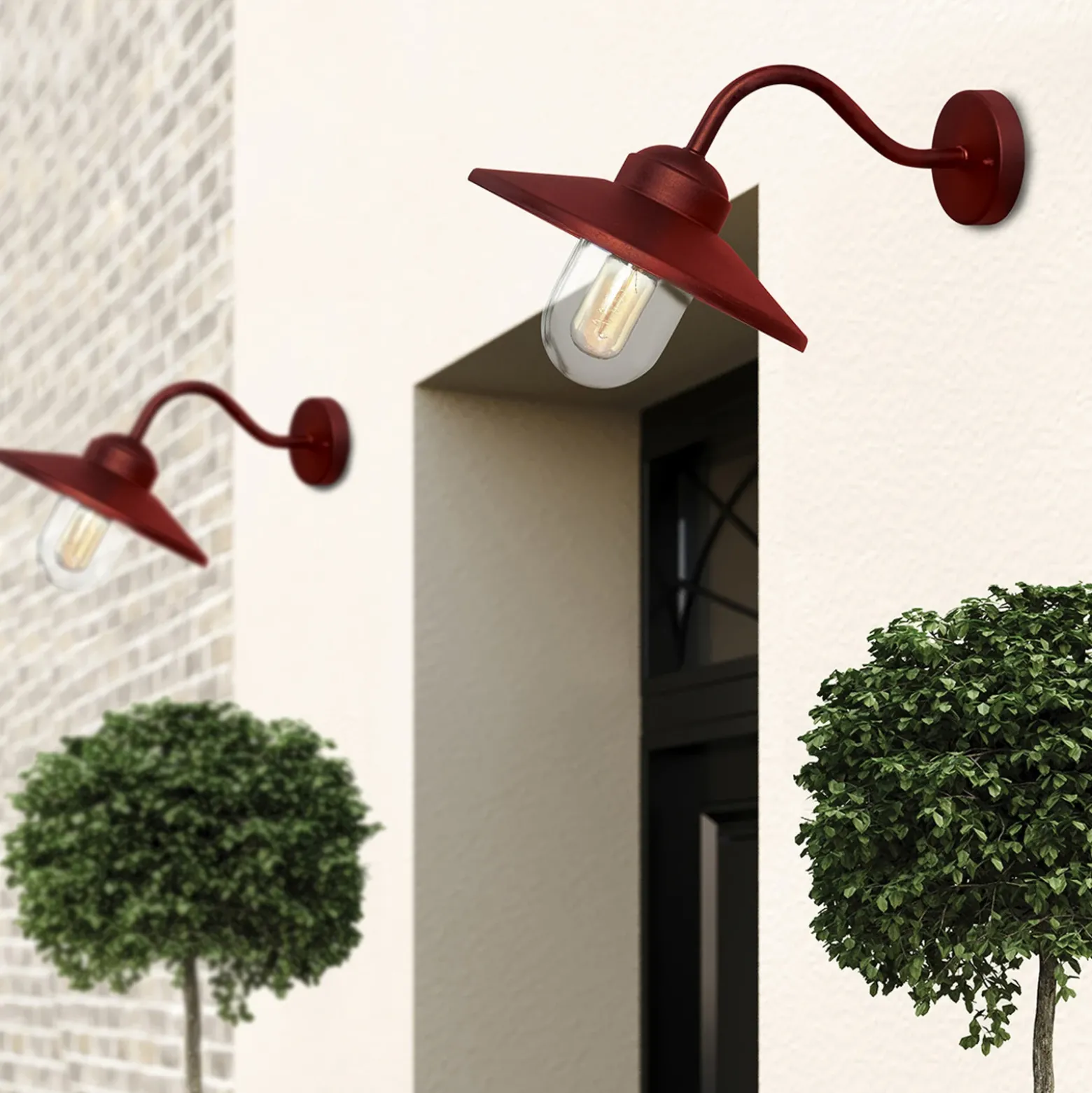 Aplique de exterior Klampenborg, roja, farol, acero inoxidable, IP44