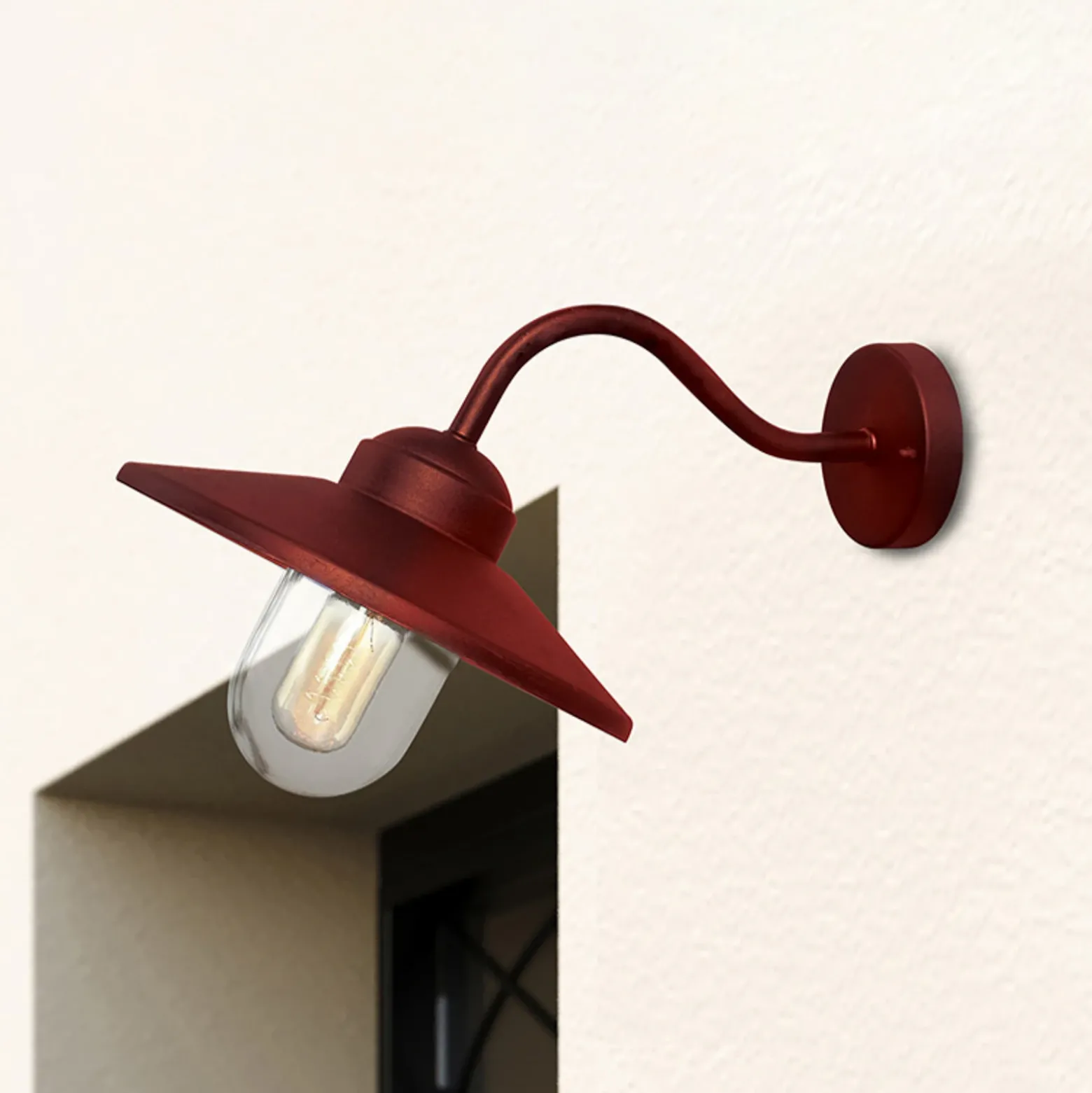 Aplique de exterior Klampenborg, roja, farol, acero inoxidable, IP44