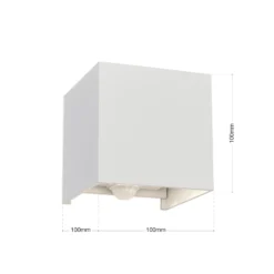 Aplique de exterior LED Cube-S, blanco, metal, detector de movimiento