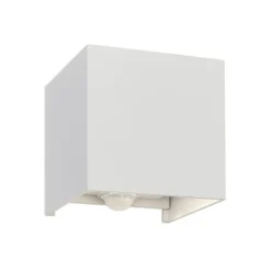 Aplique de exterior LED Cube-S, blanco, metal, detector de movimiento