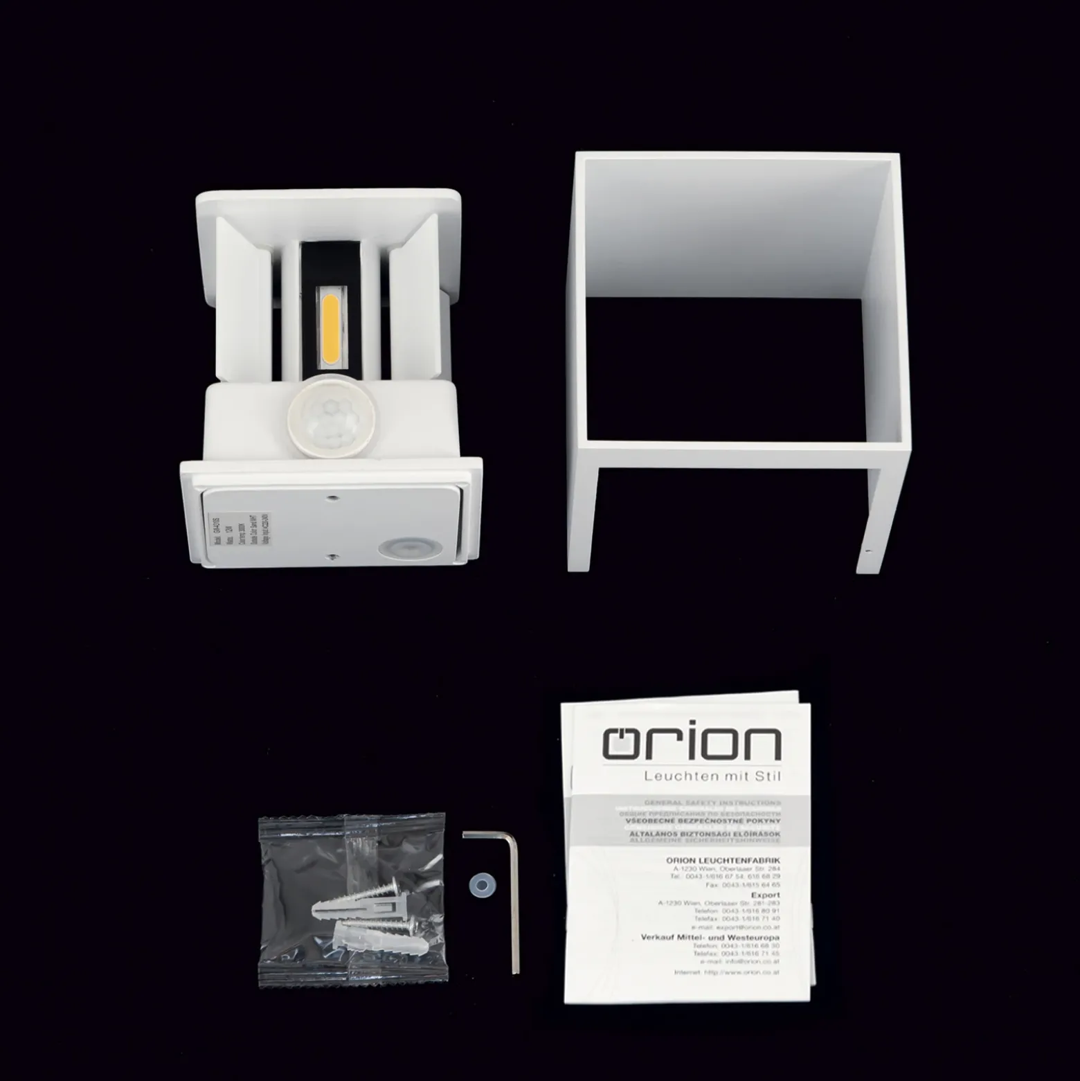 Aplique de exterior LED Cube-S, blanco, metal, detector de movimiento