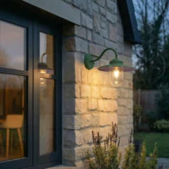 Aplique de exterior Lindby Bilma, verde, cristal, 29 cm de altura