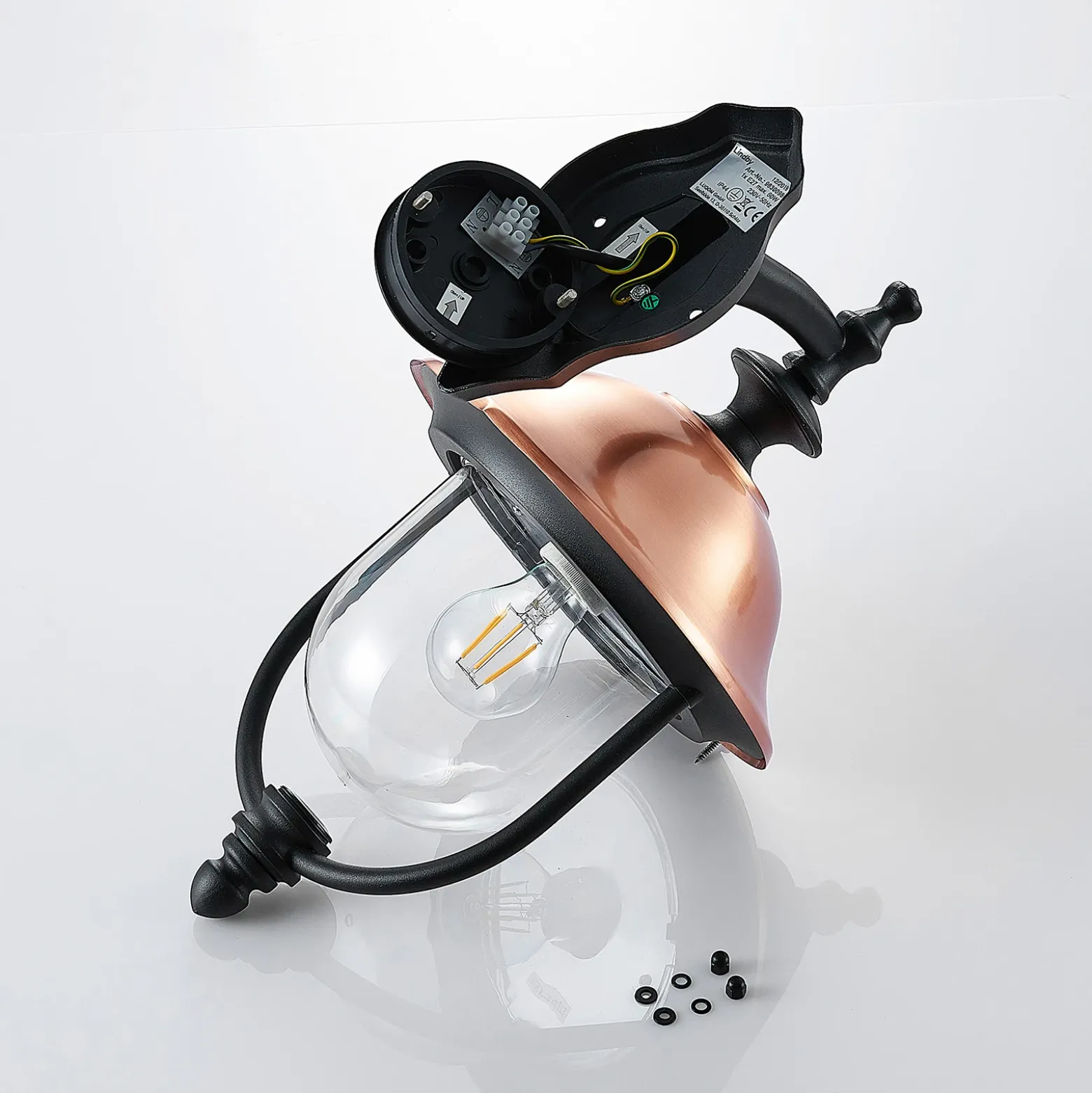 Aplique de exterior Lindby Clint, cobre, luz hacia abajo, IP44