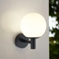 Aplique de exterior Lindby Dangan, negro/blanco, cristal, Ø 20 cm