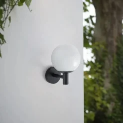 Aplique de exterior Lindby Dangan, negro/blanco, cristal, Ø 20 cm