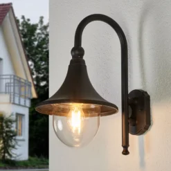 Aplique de exterior Lindby Daphne, negro antiguo, metal, E27