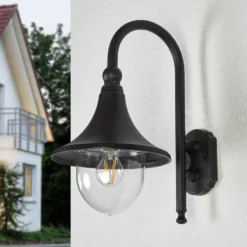 Aplique de exterior Lindby Daphne, negro antiguo, metal, E27