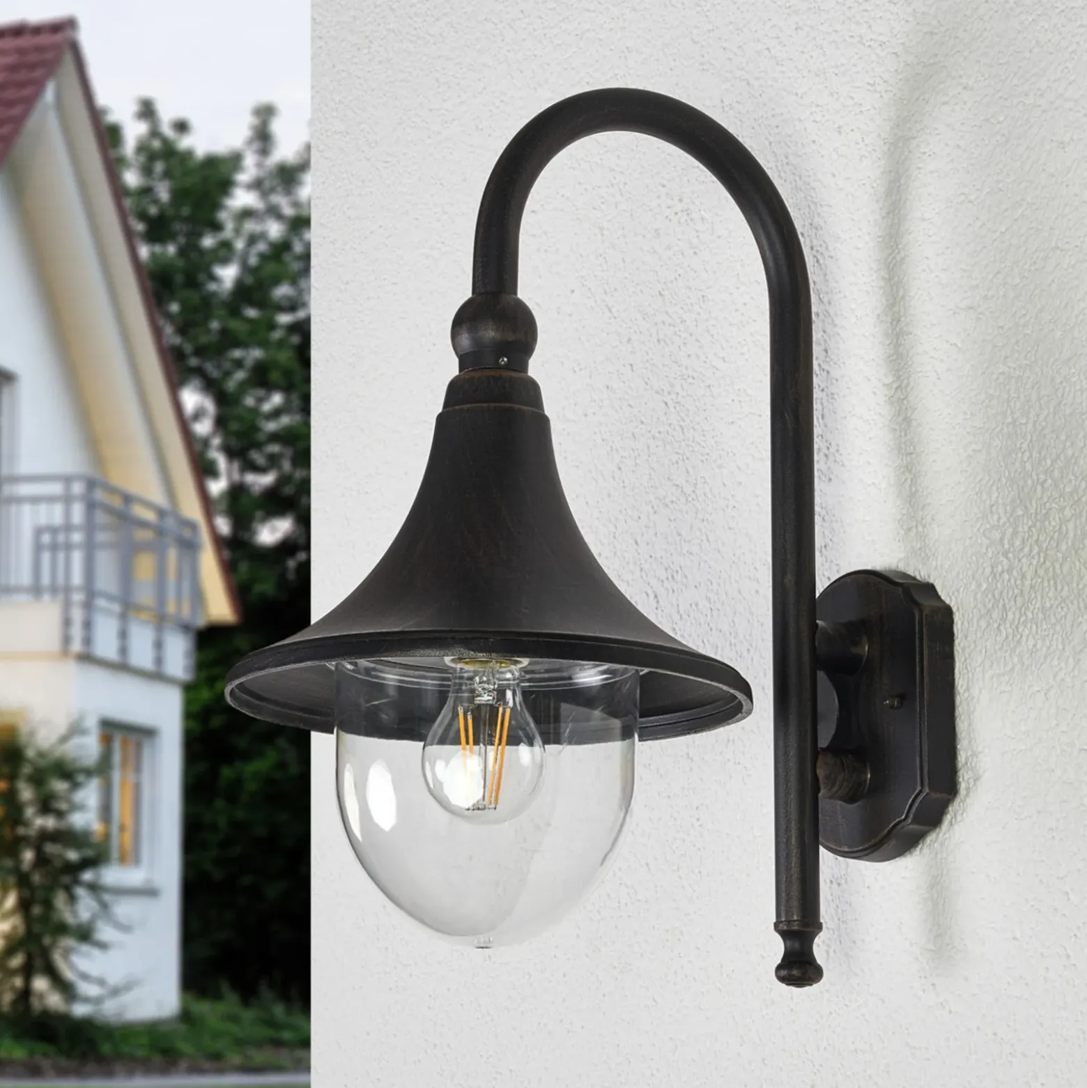 Aplique de exterior Lindby Daphne, negro antiguo, metal, E27