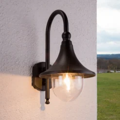 Aplique de exterior Lindby Daphne, negra, metal, E27