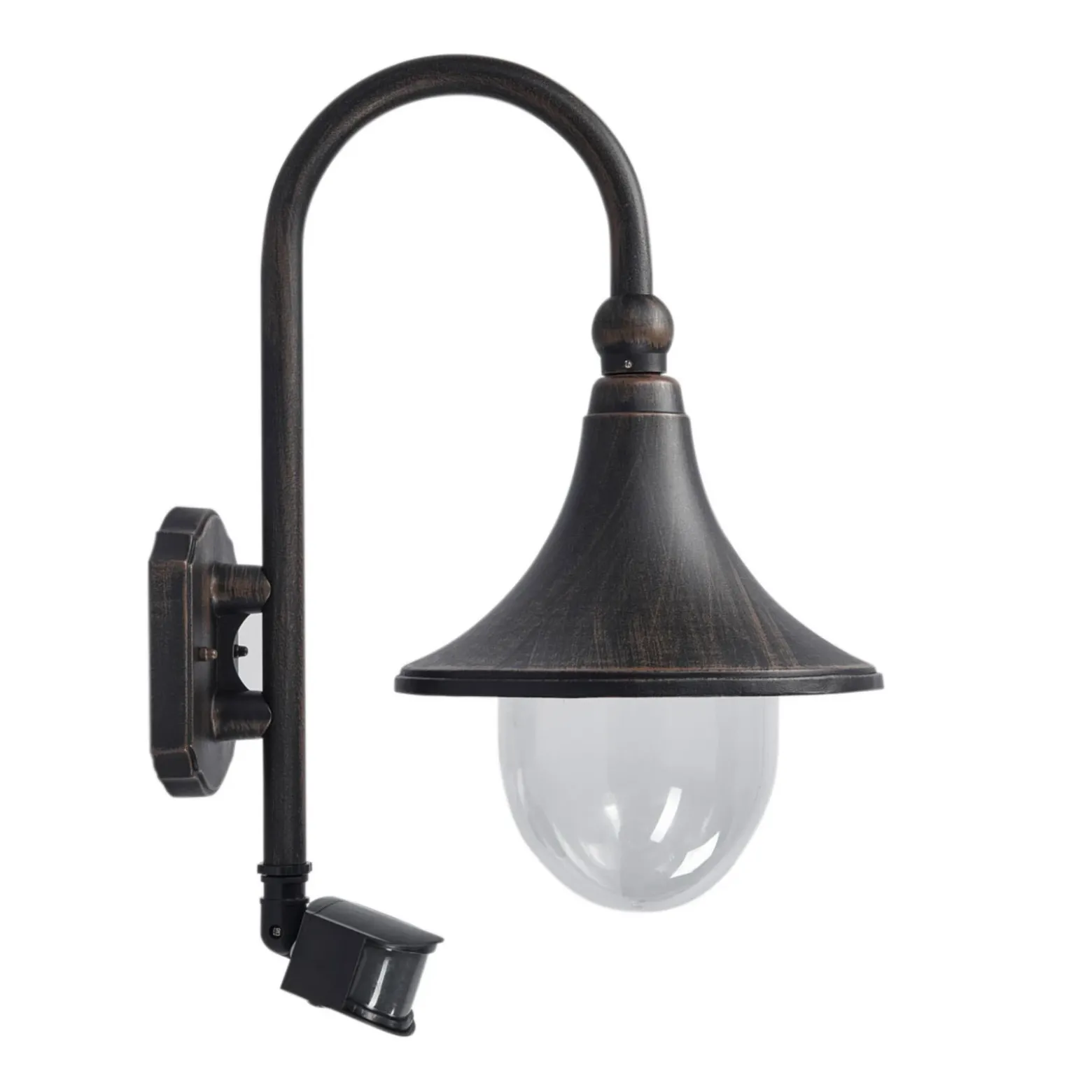 Aplique de exterior Lindby Daphne, negro antiguo, con sensor, E27