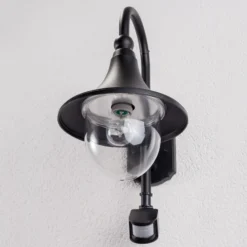 Aplique de exterior Lindby Daphne, negra, con sensor, de metal, E27