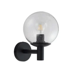 Aplique de exterior Lindby Dangan, negro/transparente, cristal, Ø 20 cm