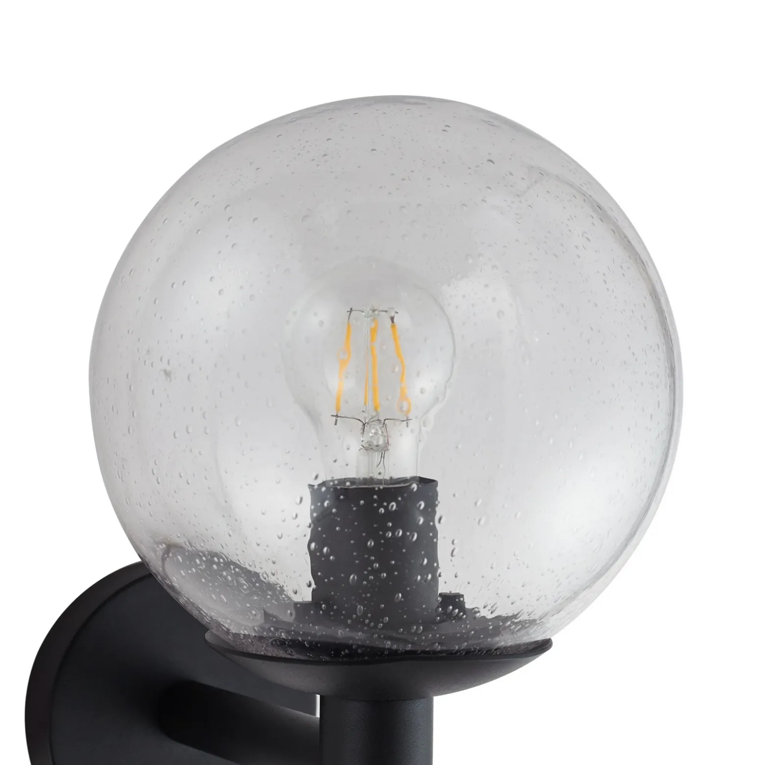 Aplique de exterior Lindby Dangan, negro/transparente, cristal, Ø 20 cm