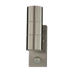 Aplique de exterior Lindby Eyrin, altura 22 cm, acero inoxidable, sensor
