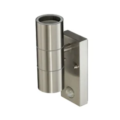Aplique de exterior Lindby Eyrin, altura 22 cm, acero inoxidable, sensor