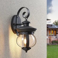 Aplique de exterior Lindby Farley, 40 cm, gris oscuro, IP44, E27