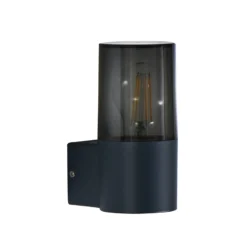 Aplique de exterior Lindby Heulo, Ø 8 cm, gris ahumado, aluminio