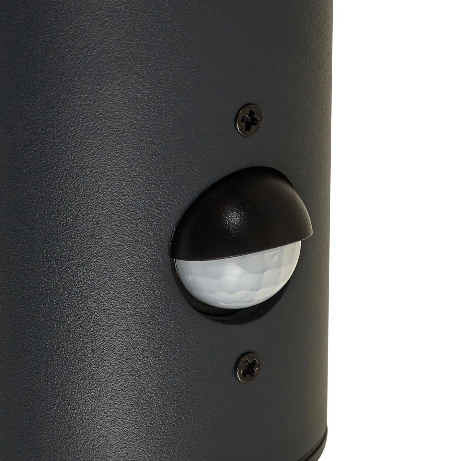 Aplique de exterior Lindby Heulo, Ø 10,5 cm, gris humo, con sensor