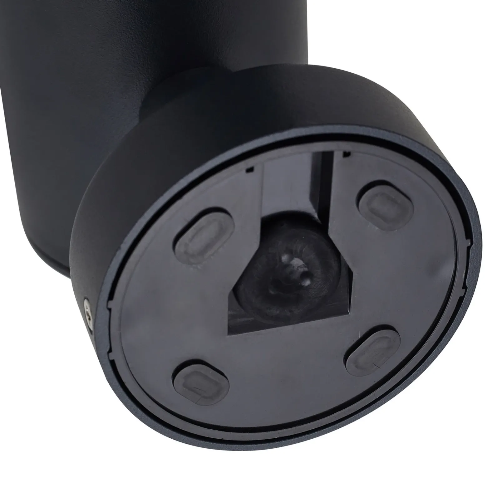 Aplique de exterior Lindby Heulo, Ø 10,5 cm, gris humo, con sensor
