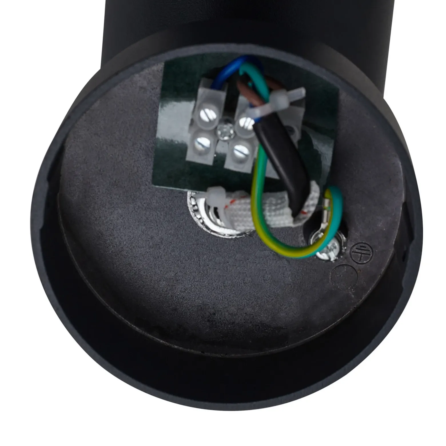 Aplique de exterior Lindby Heulo, Ø 10,5 cm, gris humo, con sensor