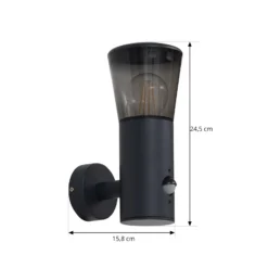 Aplique de exterior Lindby Heulo, Ø 10,5 cm, gris humo, con sensor