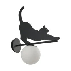 Aplique de exterior Lindby Katti, metal, negro, IP44, gato