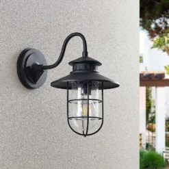Aplique de exterior Lindby Kyan, altura 32 cm, negro, IP44, E27