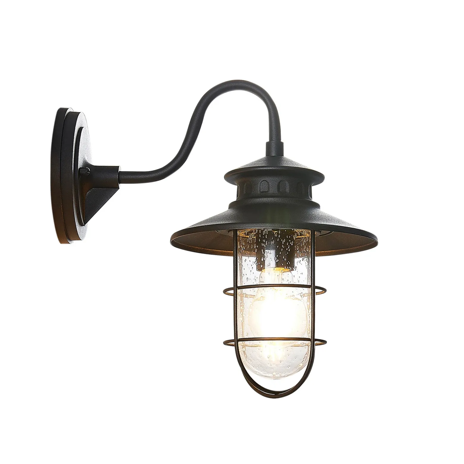Aplique de exterior Lindby Kyan, altura 32 cm, negro, IP44, E27