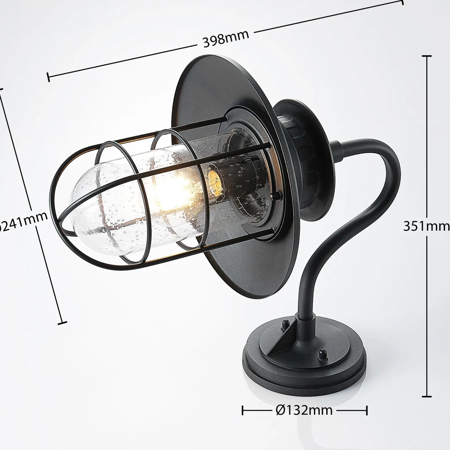 Aplique de exterior Lindby Kyan, altura 40 cm, negra, IP44, E27