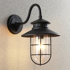 Aplique de exterior Lindby Kyan, altura 40 cm, negra, IP44, E27