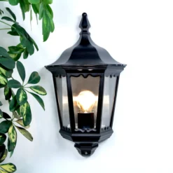 Aplique de exterior Lindby Lieva, altura 44 cm, negro, cristal