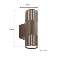 Aplique de exterior Lindby Lurinda, 2 luces, marrón, Ø10 cm, IP44